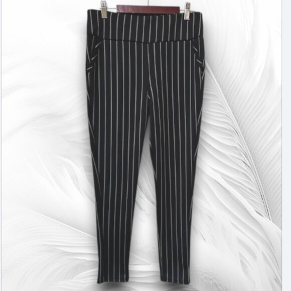 Black Pinstripe High Waist Stretch Pants - Picture 2 of 9